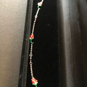 Silver Bracelet with Rose and Amethyst Charms